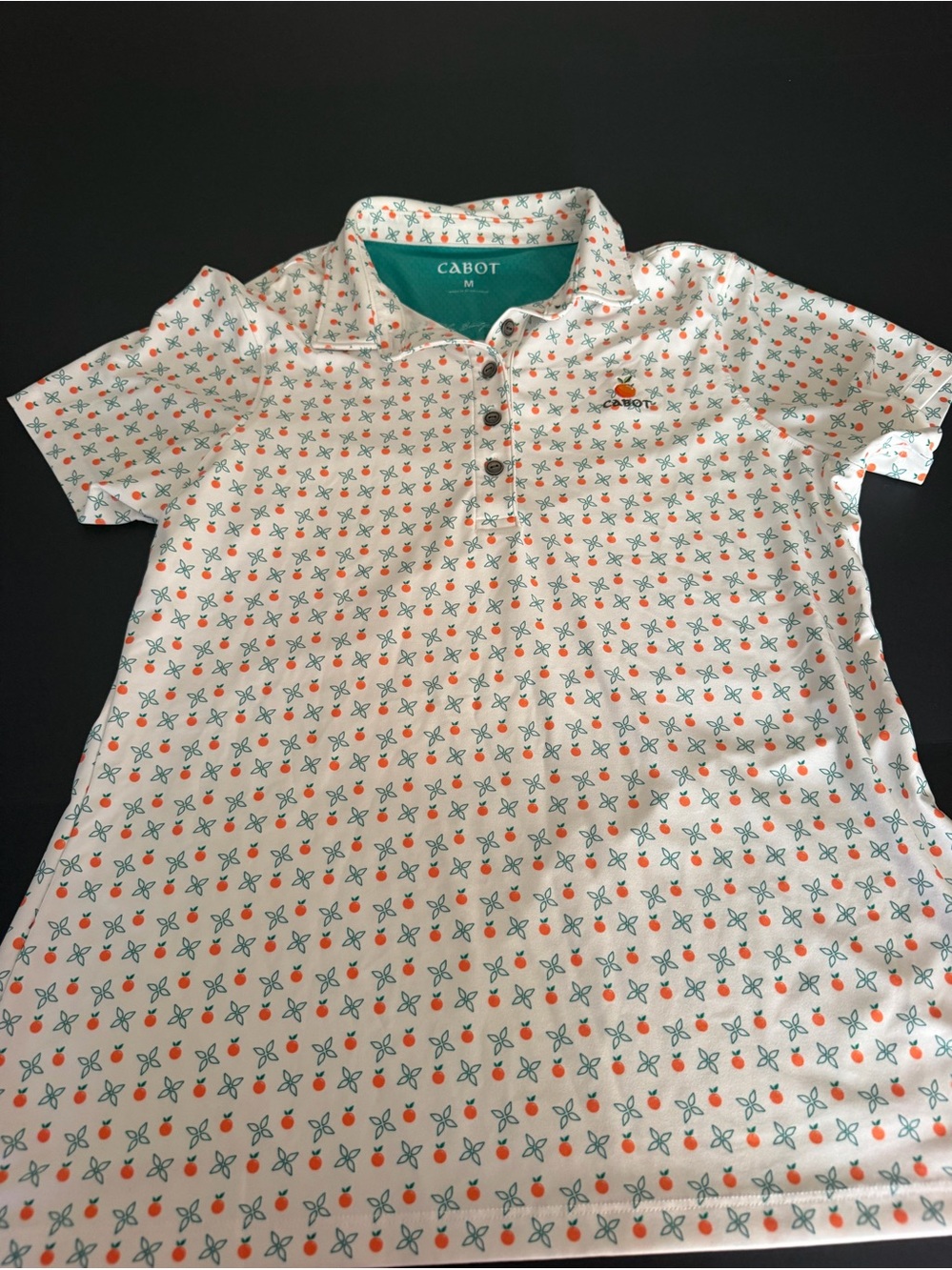 Women's White Polo Blouse with Orange & Teal Floral Print